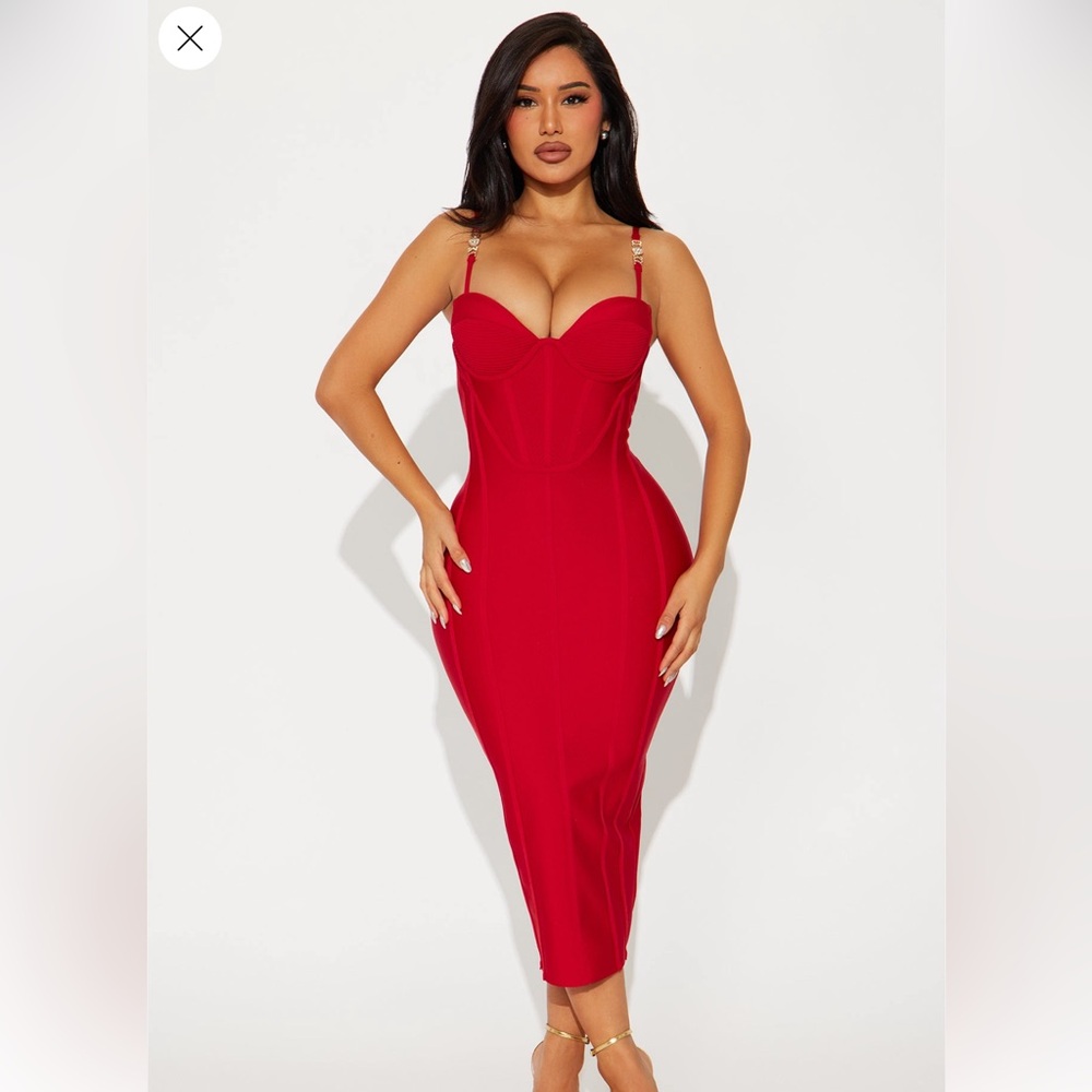 Fashion Nova Striking Scarlet Midi Dress